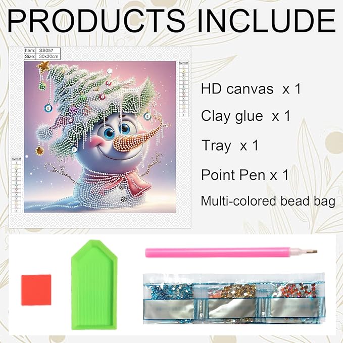antor Christmas Diamond Painting Kit, 5D Special Shape Diamond Art for Adults, Snowman with Pine Branch Hat DIY Crystal Rhinestones Diamond Painting, Holiday Wall Decor, Winter Home Decoration