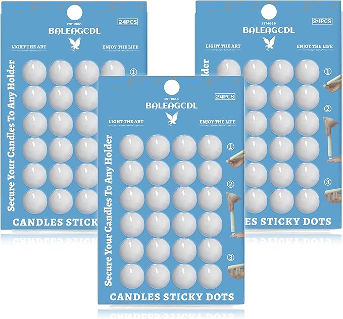 Taper Candle Sticky Dots - White Wax Candle Adhesive Dots for Secure Candle Placement - Easy Clean and Traceless Adhesive for DIY Projects - Pack of 72