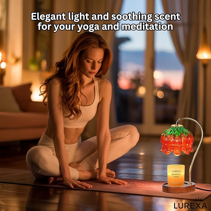 Candle Warmer Lamp with Timer, Dimmable Wax Melt Lamp for Large & Standard Jar Candles, Includes 2 GU10 Bulbs, Elegant Vintage Home Decor Gift for Women & Mom (A1-Strawberry Lotus)