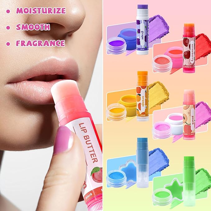 DIY Lip Balm Making Kit for Adults to Make Your Own Moisturizing Lip Balms with Natural Beeswax, Lip Base Oil, Essential Oil, Empty Lip Balm Tubes，Birthday Christmas Gift