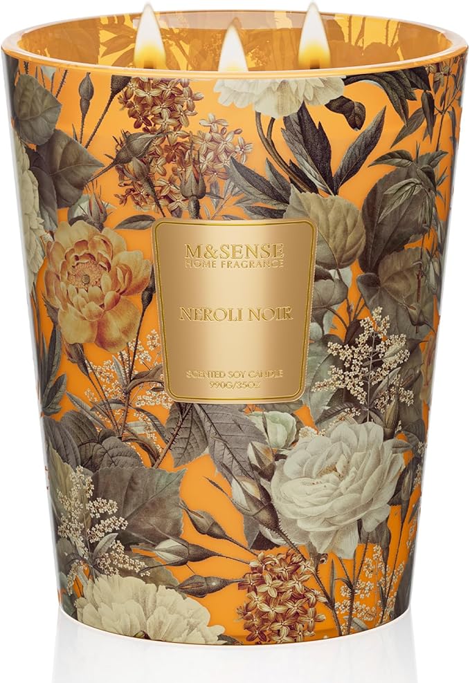 M&SENSE Neroli Noir Soy Large Candles, 3-Wick 35oz 150H Long Lasting, Aromatherapy Candle for Bedroom Elegance Winter Housewarming