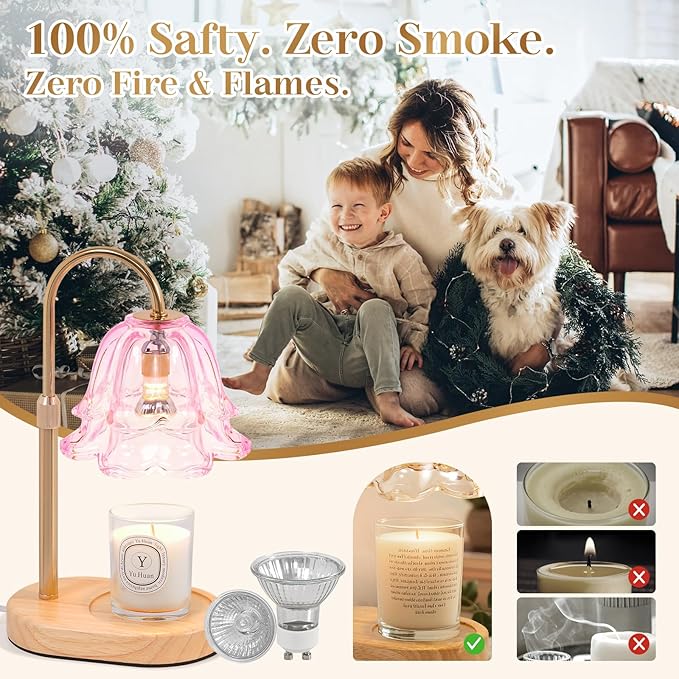 Lanhado Flower Candle Warmer Lamp with Timer - Dimmable Electric Candle Warming Lamps, Adjustable Wax Melter Wamers Light for Jar Candles, Birthday Gifts for Women, Christmas New Home Decor
