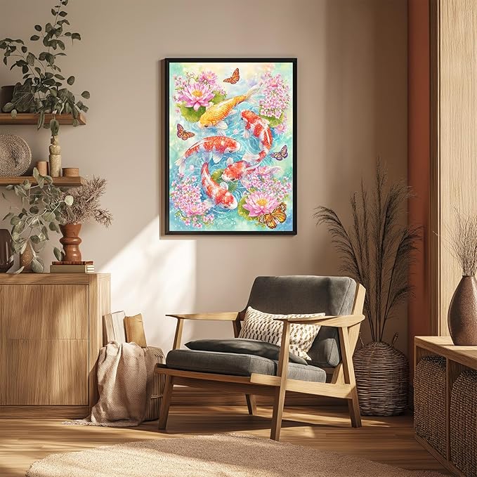 Reivworl Goldfish Diamond Art Kits for Adults, Goldfish Diamond Painting Kits, 5D Gem Art Kit for Gifts and Home Interior Decor 12x16 Inch