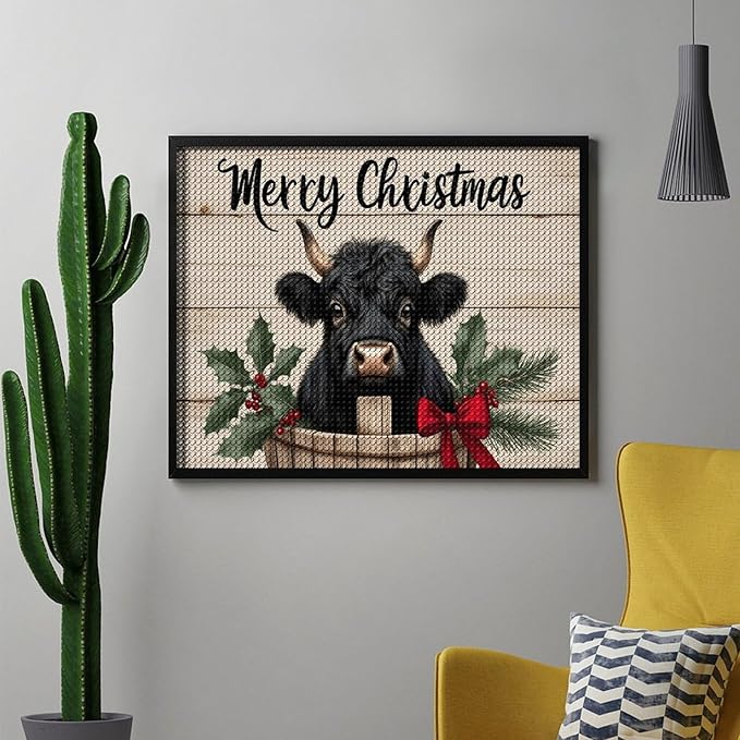 AIVKIEJK Diamond Painting Kits for Adults - Highland Cow Merry Christmas Painting DIY 5D Full Drill Diamond Dots Paintings with Diamonds Gem Art and Crafts Home Decor 16"x20"