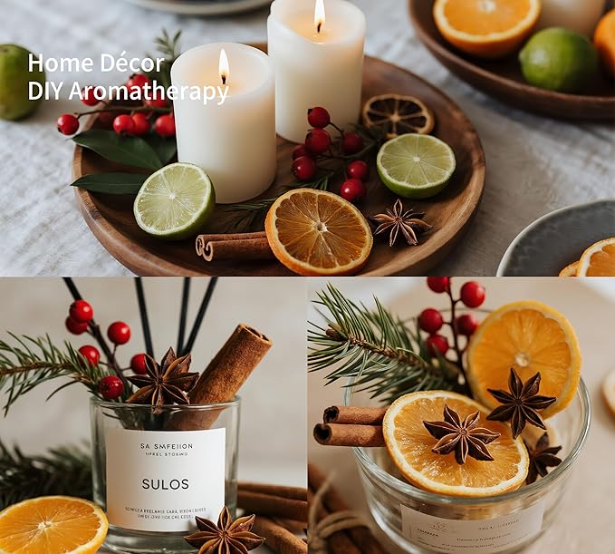 DIY Natural Dried Flower Kit - Bulk Dried Plants, Pine Cones, Scented Lemon Slices, Cinnamon Sticks Wood Roses & Mini Pinecones for Home Décor, Christmas Decoration (Orange - A)
