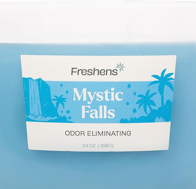 Carolina Freshens Mystic Falls Odor Eliminating Highly Fragranced Candle for Home Scented, Eliminates 90% of Pet, Smoke, Food and Other Smells Quickly, 2 Wick, 14 oz - Made in The USA