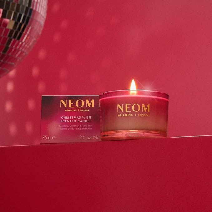 NEOM Christmas Wish Candle Travel Size | Mandarin, Cinnamon & Tonka Bean I Made with 100% Naturally derived Wax I Designed to Help You Relax and Unwind I Expertly Blended I Hand Finished
