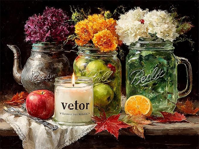 Tooyeer Candle Jars Diamond Painting Kits for Adults 28x36inch,Fruit DIY Square 5D Full Drill Diamond Dots Gem Paintings for Beginners,Diamond Art Painting Craft Kits for Home Decor Gift