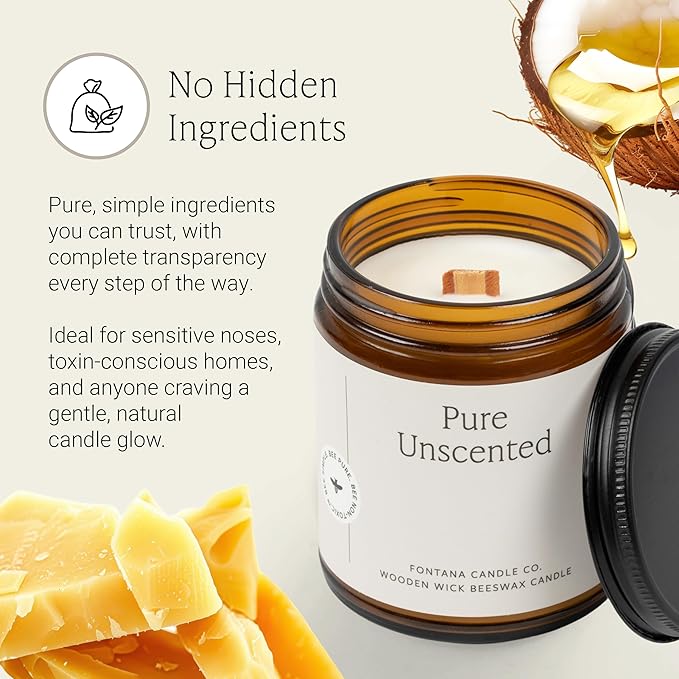 Fontana Candle Co Wood Wick Beeswax Jar Candle, Beeswax and Coconut Oil – Made Safe w/Coconut Oil & Pure Essential Oils – 35+ Hrs Clean Burn, Long Lasting and Non-Toxic Candles for Home & Room Decor