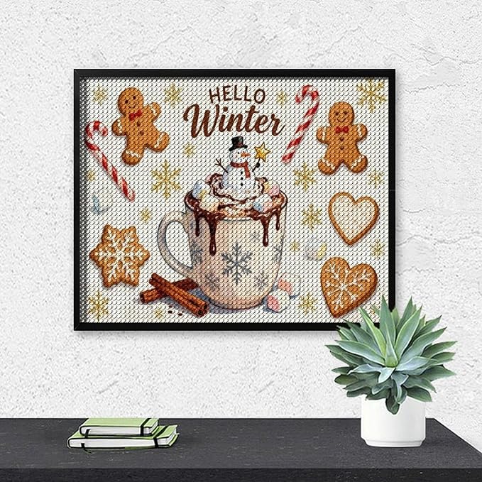 Diamond Painting Kits for Adults - Hello Winter Ice Cream & Gingerbread Snowflakes & Candles Painting DIY 5D Full Drill Diamond Dots Paintings with Diamonds Gem Art And Crafts Home Decor 16"x20"