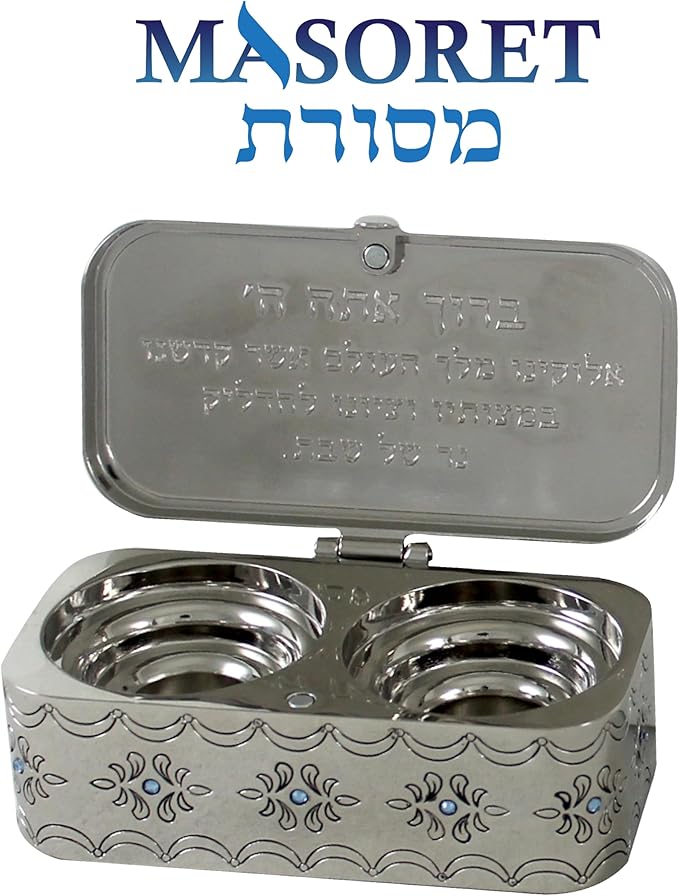 Nickel Travel Size Candlesticks with Cover Inlaid with Choshen Stones 1.2 * 3.5 Inch Jewish Shabbat Metal Travel Candle Holders