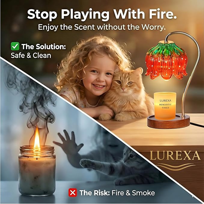 Candle Warmer Lamp with Timer, Dimmable Wax Melt Lamp for Large & Standard Jar Candles, Includes 2 GU10 Bulbs, Elegant Vintage Home Decor Gift for Women & Mom (A1-Strawberry Lotus)