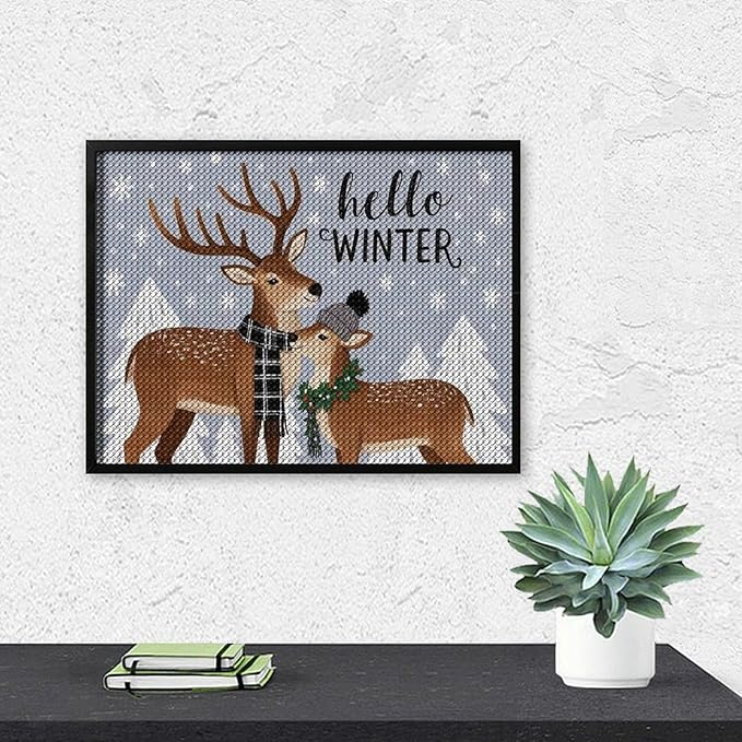 AIVKIEJK Diamond Painting Kits for Adults - Reindeer Snowflake Winter Seasonal Painting DIY 5D Full Drill Diamond Dots Paintings with Diamonds Gem Art and Crafts Home Decor 12"x16"