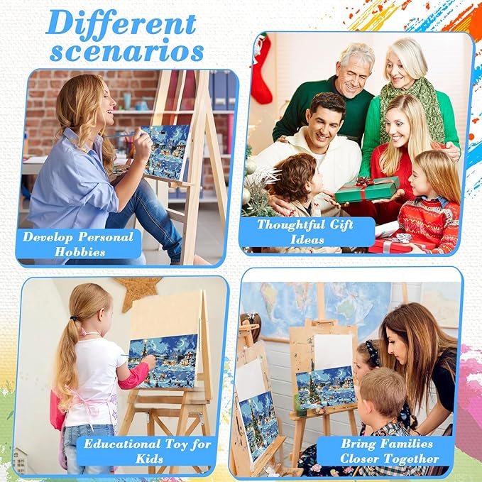 Skyboda Christmas Paint by Numbers Kit for Adults Beginners with Frame, Christmas Night Adult Paint by Number Kits on Canvas, Easy DIY Oil Painting Kits for Home Decor, 8x12in