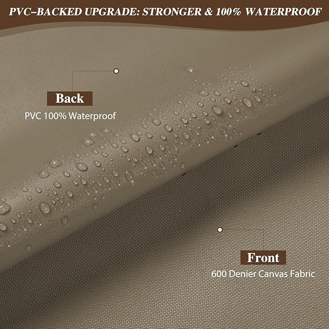 ANMINY 100% Waterproof Outdoor Fabric by The Yard, 58" W 600D Marine Canvas Fabric with PVC Backing, Ripstop Upholstery Material for Furniture Boat Covers Tent Awning, 1 Yard Khaki