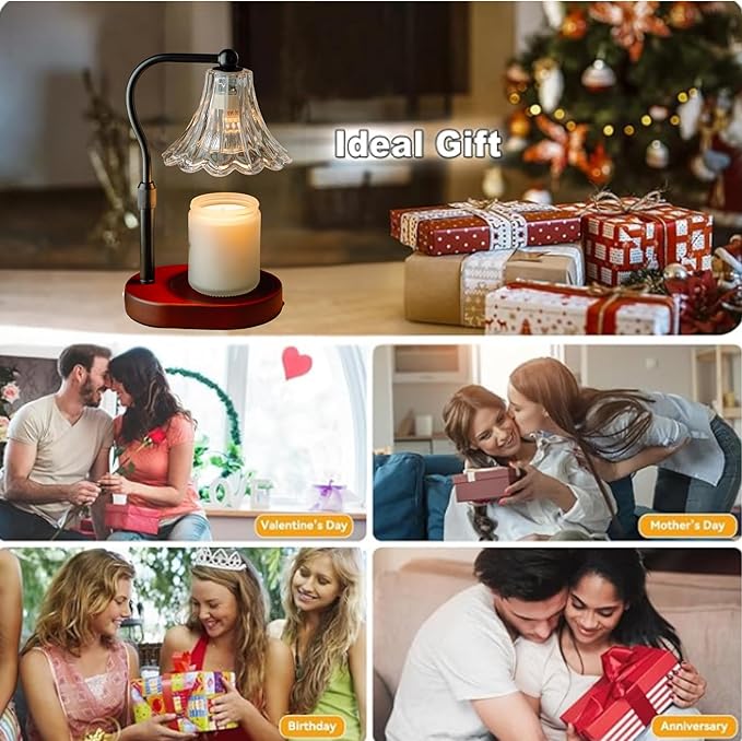 Candle Warmer Lamp – Dimmable Candle Lamp with Timer, Adjustable Height for Jar Candles (Walnut)