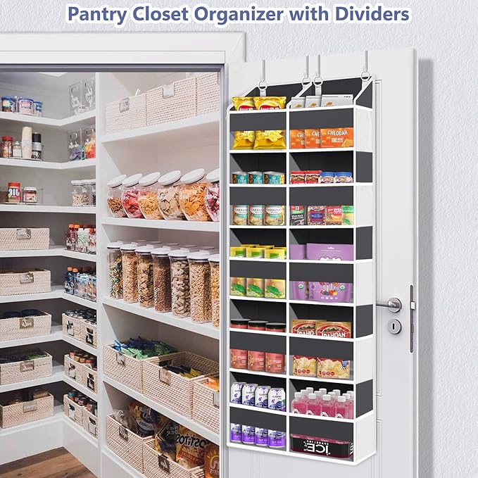 Heavy Duty Over The Door Organizer 5 Tiers, Extra Large Behind Door Storage of 10 Front & 10 Mesh Pockets, 80lb Weight Capacity, Hanging Doors Storage for Closet Bedroom Nursery, Dark Gray