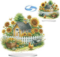 ARTopet DIY Diamond Desktop Ornament PET Irregular Shape Special Shaped Crystal Double Sided Pattern Single Sided Diamond Art Painting Tabletop Home Ornaments Decor (Sunflower House)