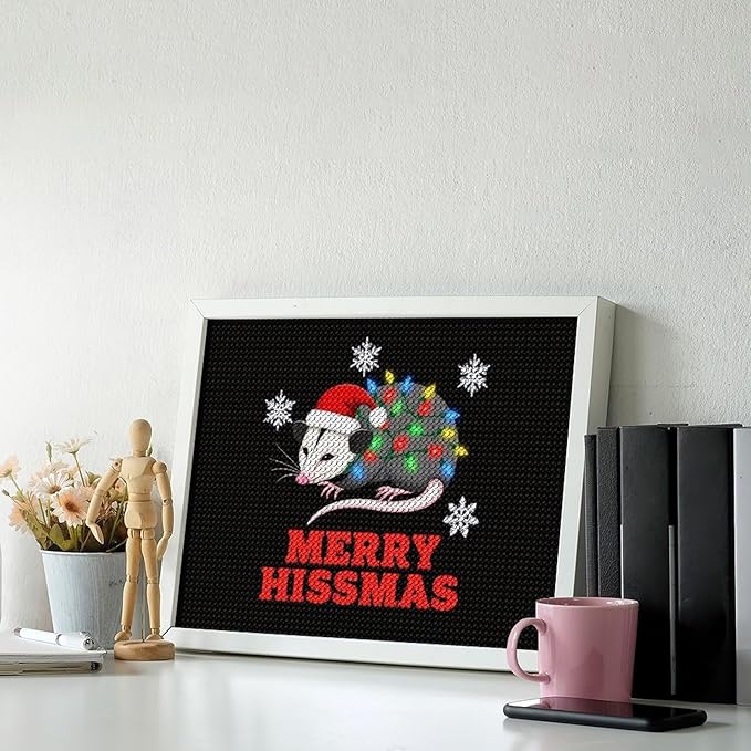 AIVKIEJK Diamond Painting Kits for Adults - Christmas Possum Merry Hissmas Painting DIY 5D Full Drill Diamond Dots Paintings with Diamonds Gem Art and Crafts Home Decor 12"x16"