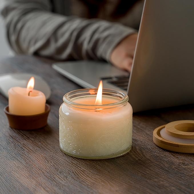 18-Pack 4oz Embossed Glass Candle Container with Bamboo Lids and Labels, Clear Candle Jars for Making Candles, Mandala Design