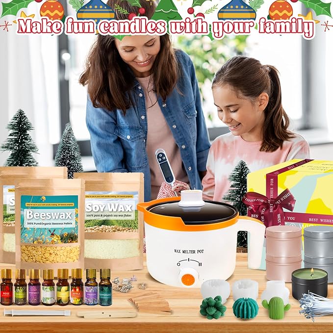 Ksedcon Complete Scented Candle Making Kit for Adults Includes 2lb Soy Wax, 1lb Beeswax, Jars, Wax Melt Starter Kit with Moulds- Perfect DIY Gift!