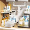 2 Pack Under Sink Organizer, 2-Tier Pull Out Cabinet Organizer, Elegant Acrylic Under Sink Storage Shelf for Kitchen Bathroom Cabinet, L-Shaped Adjustable Height for Maximum Space Efficiency-Black