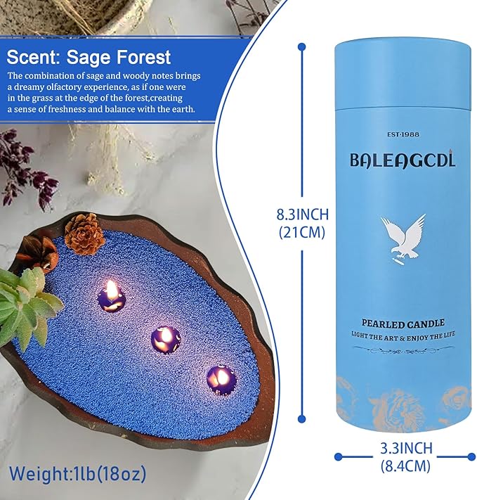 Granula Pearled Candle 18oz(1.1lb)–MANNYCOM Dark Blue Sage Forest Scented with 30 Cotton Wicks Refillable Candles Burns up to 110 Hours - Perfect for Home Decorative DIY