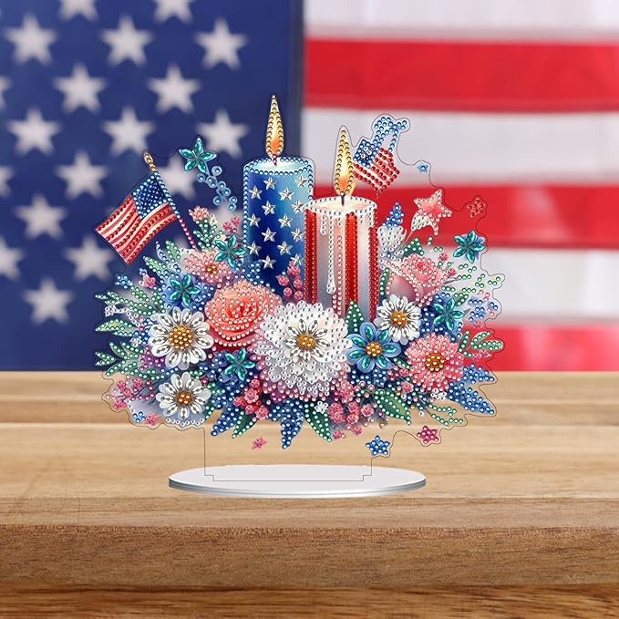 ARTopet DIY Diamond Desktop Ornament US Independence Day Special Shaped Crystal Double Sided Pattern Single Sided Diamond Art Painting Tabletop Home Ornaments Decor-Candle