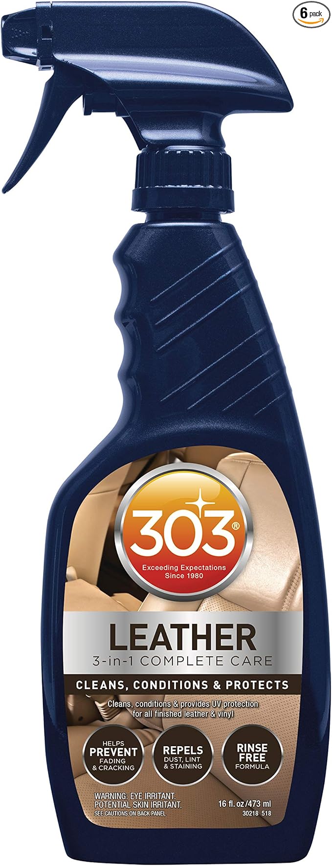 303 (30218-6PK) Leather 3 - In - 1 Complete Care - Cleans, Conditions, And Protects, Helps Prevent Fading And Cracking - Rinse Free Formula - Repels Dust, Lint, And Staining, 16 fl. oz. 6 Pack