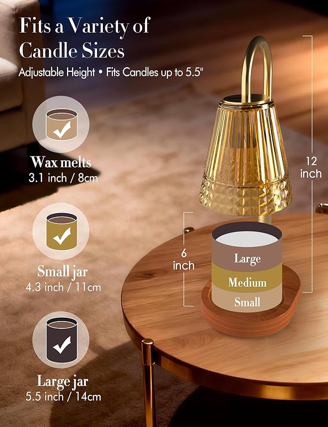 Candle Warmer Lamp with Timer Dimmer: Height Adjustable Wax Melt Warmer for Scented Jar Candles with 2 Bulbs, Valentine's Day Gifts for Women Mom, Birthday House Warming Gifts New Home Room Decor
