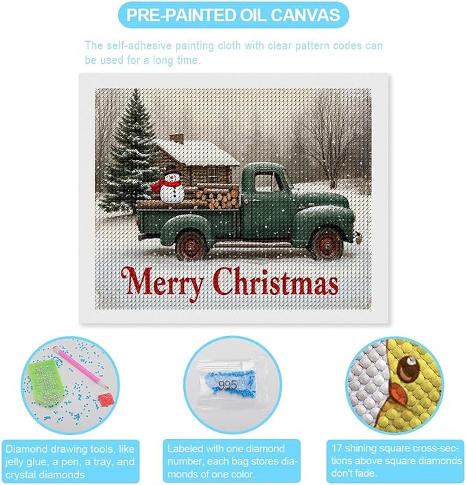 AIVKIEJK Diamond Painting Kits for Adults - Christmas Truck with Snowman & Cabin Winter Painting DIY 5D Full Drill Diamond Dots Paintings with Diamonds Gem Art and Crafts Home Decor 16"x20"