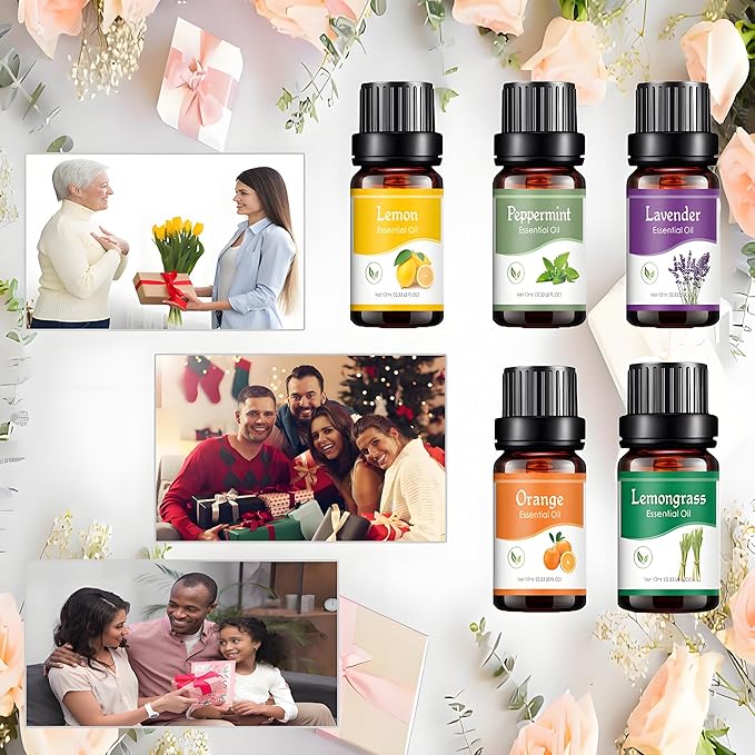 Essential Oils Set - 5 Blends for Diffusers, Home Care, Candle Making Scents, Fragrance, Aromatherapy, Humidifiers, Gifts - Peppermint, Lemongrass, Lavender,Lemon, Orange (5pcs)