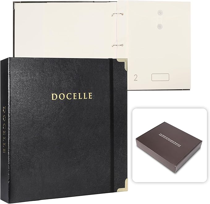 3-Ring Folder Organize Sturdy Hardboard Important Document Organizer with Expanding Pockets for Home, School, Office Use (Black)