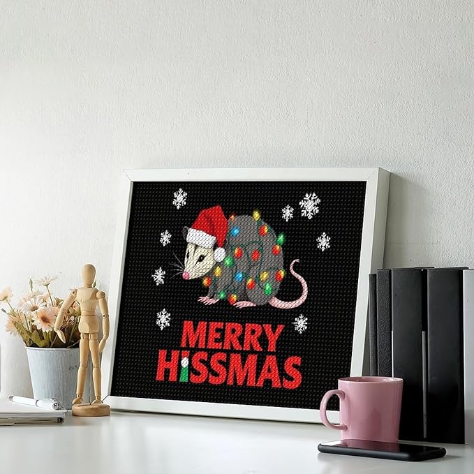 AIVKIEJK Diamond Painting Kits for Adults - Christmas Possum Merry Hissmas Painting DIY 5D Full Drill Diamond Dots Paintings with Diamonds Gem Art and Crafts Home Decor 16"x20"