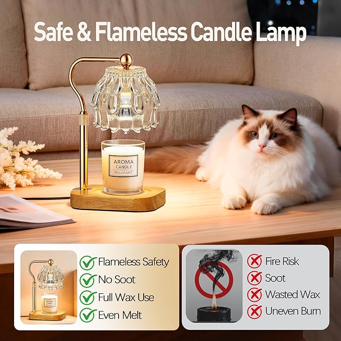 Candle Warmer Lamp with Timer - Flower Electric Wax Melter Warmer Adjustable Height for Jar Candles, Gift for Women, Mom, Christmas, Birthday,Home Decor