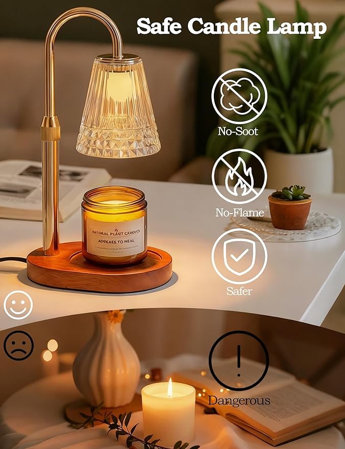 Candle Warmer Lamp with Timer Dimmable, Height Ajustable Candle Lamp Warmer for Jar Candles, Gold Electric Lamp Candle Warmer with 2 Bulbs, Gifts for Christmas, Birthday, Women and Mom