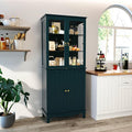 72" Tall Kitchen Pantry Cabinet with Glass Door and Adjustable Shelves, Vintage Food Storage Cabinet for Kitchen, Dining Room, Living Room, Teal
