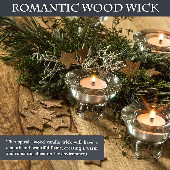 20 Set Wood Spiral Candle Wicks 4x0.32inch / 100x8mm, Wood Wick Tube with Iron Stands for Candle Making, Natural Round Wooden Wick Core Handmade Candles Supplies