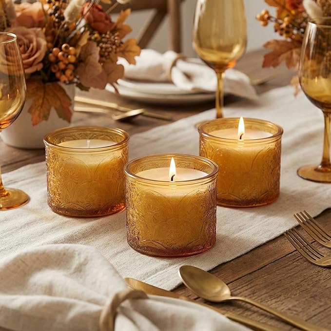 10 oz Embossed Glass Candle Container with Bamboo Lids and Labels,Orange Candle Jars for Making Candles,Mandala Design - Pack of 9