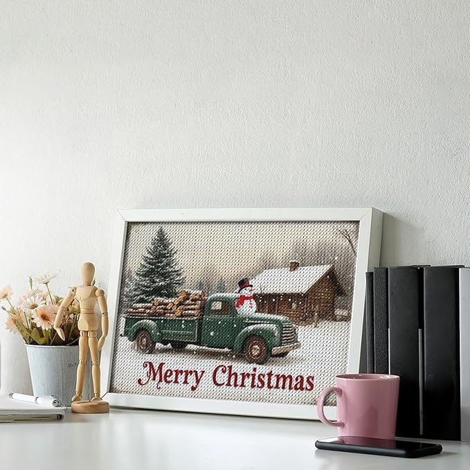 AIVKIEJK Diamond Painting Kits for Adults - Christmas Truck with Snowman & Cabin Winter Painting DIY 5D Full Drill Diamond Dots Paintings with Diamonds Gem Art and Crafts Home Decor 8"x12"