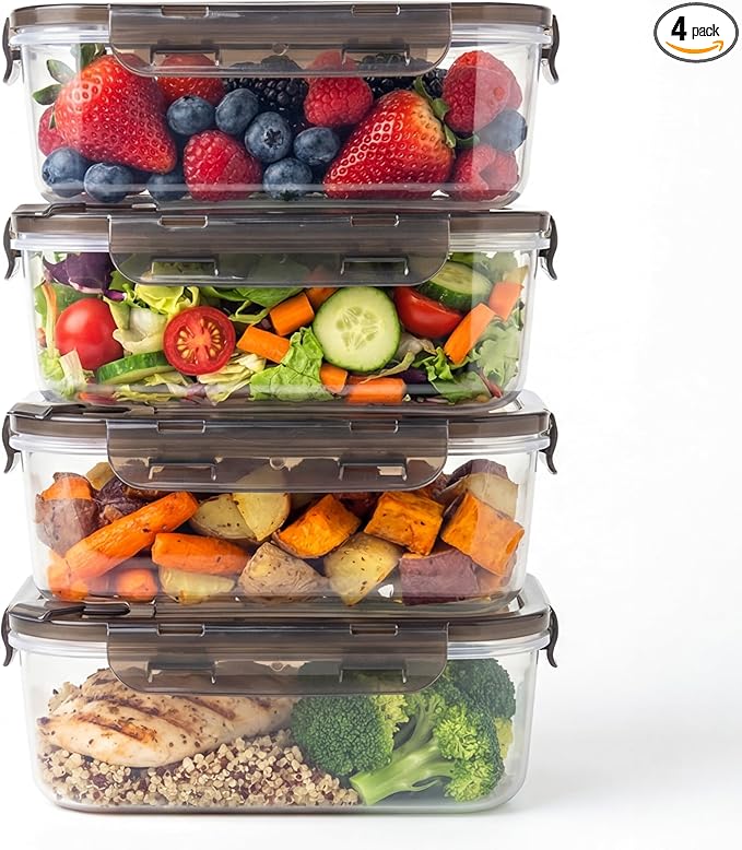 BPA-Free Plastic Airtight Food Storage Containers with Vented Lids, 4-Pack (5.9 Cups Each) for Meal Prep and Leftovers