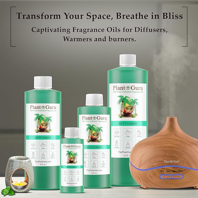 Butt Naked Fragrance Oil 4 fl. oz. Scented Oil for DIY Soap Making, Candles, Bath Bombs, Body Butters. Used in Aromatherapy Diffusers, Burners and Warmers. Great Addition to Lotions and Creams.
