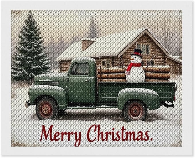 AIVKIEJK Diamond Painting Kits for Adults - Christmas Truck with Snowman & Cabin Winter Painting DIY 5D Full Drill Diamond Dots Paintings with Diamonds Gem Art and Crafts Home Decor 16"x20"