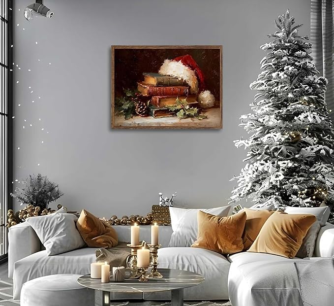 Paint by Number Kit for Adults & Kids, Christmas Vintage Books with Santa Hat 16x20 Inch, DIY Acrylic Painting Kit with Brushes & Paints, Holiday Art Decor for Home Unframed