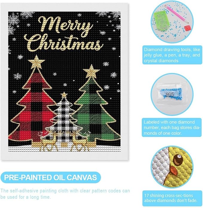 AIVKIEJK Diamond Painting Kits for Adults - Merry Christmas Tree Holiday Painting DIY 5D Full Drill Diamond Dots Paintings with Diamonds Gem Art and Crafts Home Decor 16"x20"