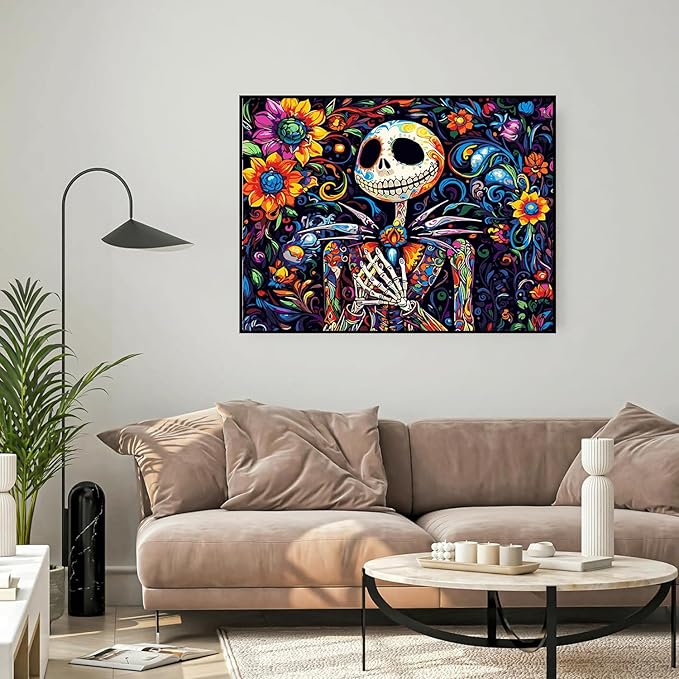 Meothan Framed Paint by Numbers Kits for Adults Halloween, Nightmare Before Christmas Paint by Numbers Kits on Canvas with Easel for Home Wall Decor 11.8x15.7inch (30x40cm