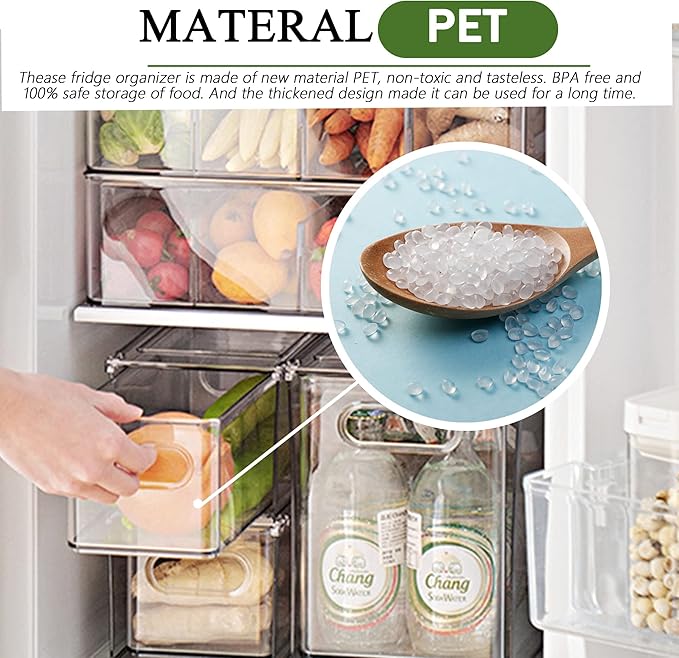 bealy 2 Pack Fridge Organizers and Storage with Pull out Drawer, Stackable Storage Drawer, Clear Refrigerator Organizers, BPA-Free for Freezer Kitchen Cabinet Pantry, 3.14QT