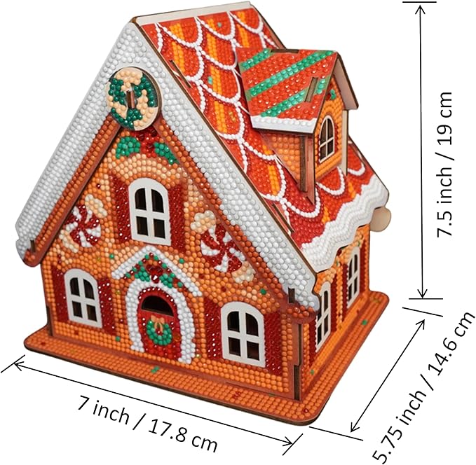 Party Ready 3D Diamond Painting Gingerbread House Christmas Cabin Kit – DIY Holiday Décor, Full Drill Mosaic Art, Festive Craft Kit (Gingerbread House 3)