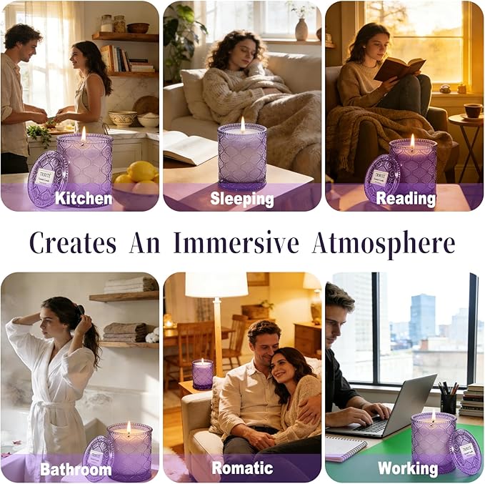 Lilac Scented Candles for Home, Spring Gifts Natural Soy Wax Aromatherapy Candle for Women, Lilac Flowers Spring Candles Purple Candle Jar for Bedroom Bath Warming Gifts