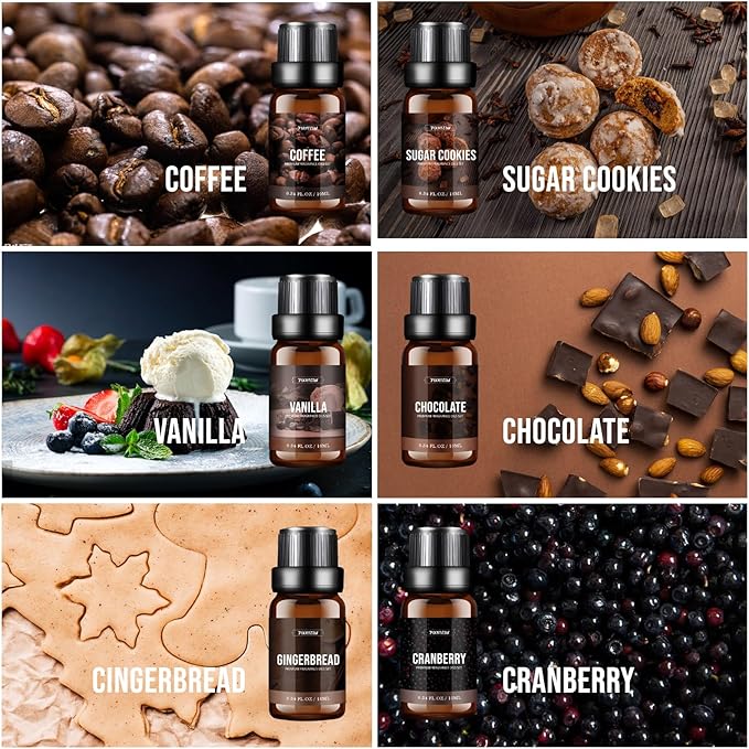 FUHITIM Fragrance Oil Dessert Set, Scented Oil for Soap & Candle Making, Essential Oils for Diffuser-Coffee, Vanilla, Chocolate and More(6 * 10ML), for Halloween, Thanksgiving